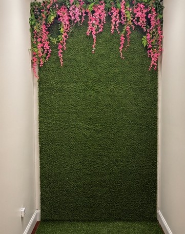 Blush floral wall — a favorite backdrop for photo ops
